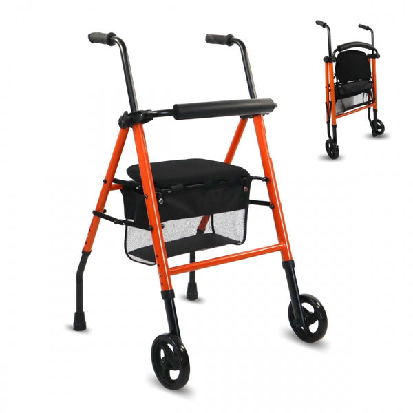 Andador para idosos | Aço | Dobrável | Assento e encosto | 2 rodas | Cesto | Premium | Nerón | Mobiclinic