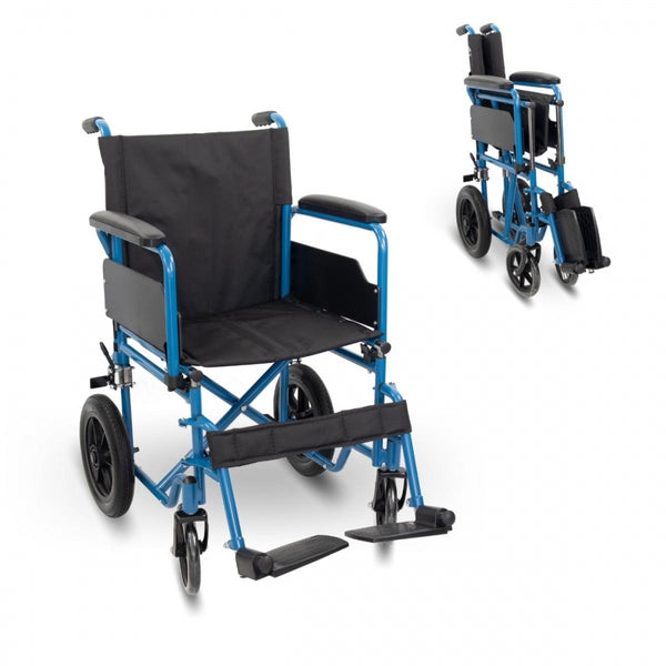 Cadeira de rodas dobrável | Rodas traseiras pequenas | 40 cm | Azul | Marsella | Mobiclinic