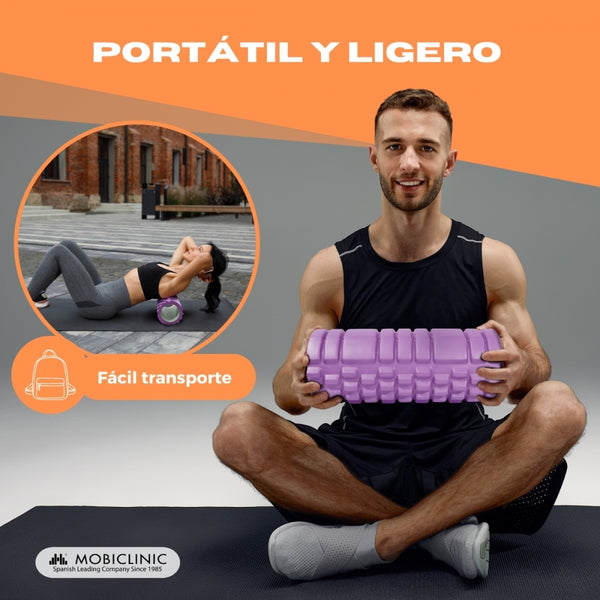 Rolo de massagem | Borracha de espuma | 14 x 33 cm | Versátil | Leve | Previne lesões | Laranja | FitRoller | Mobiclinic