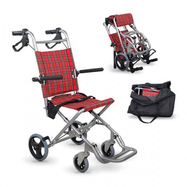 Cadeira de rodas alumínio | Dobrável | Rodas pequenas | Travões de alavanca | Quadros escoceses | Neptuno | Mobiclinic