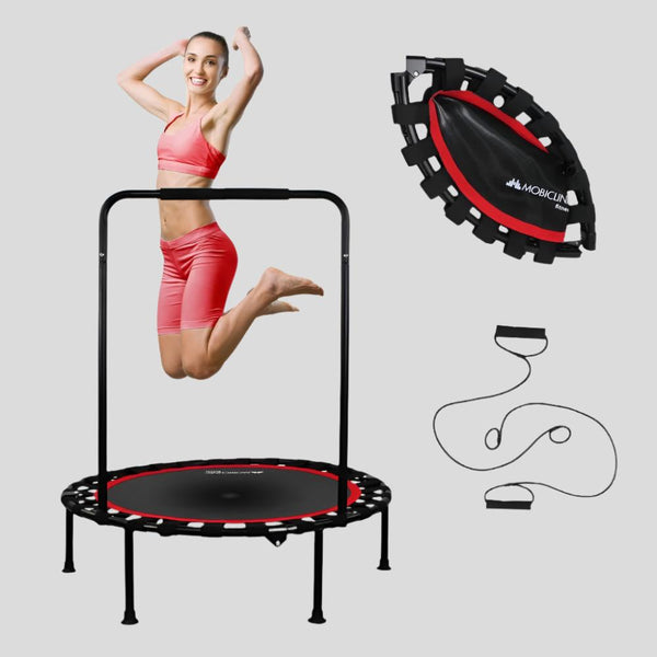 Trampolim redondo de fitness |Dobrável |Máx. 150kg |Apoio de braço ajustável |Destacável | 101x101x118cm |Kangumobi |Mobiclinic