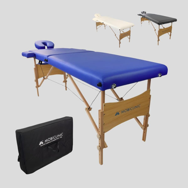 Mesa de massagem dobrável | Encosto de cabeça | Portátil | Madeira | 186x60 cm | Azul | CM-01 Light | Mobiclinic