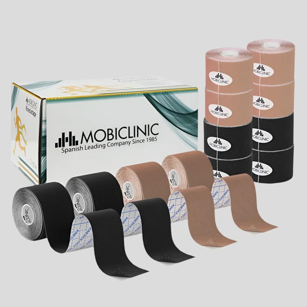 Pack de 2 Kinesiotape | Preto e Bege | Venda neuromuscular | 5mx5cm | Mobitape | Impermeável | Mobiclinic