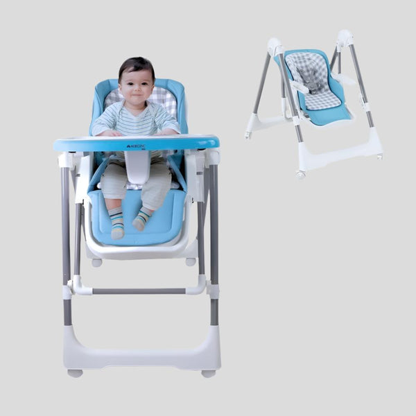 Cadeira alta e baloiço | Dobrável | Rodas e bandeja | Capacidade máx 15kg | 6-36 meses | Ajustável | Azul | Nala | Mobiclinic