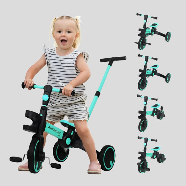 Triciclo 5 em 1 | Evolucionário | Guiador com assento ajustável | Máx. 25kg | Leve | 1 ano e meio a 5 anos | Azul | Chase | Mobiclinic