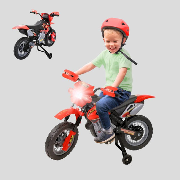 Motocicleta Elétrica Infantil| Botões de Som | Botão de Avanço | Luz | Rodas de Treinamento | Bateria | MobiCross | Mobiclinic