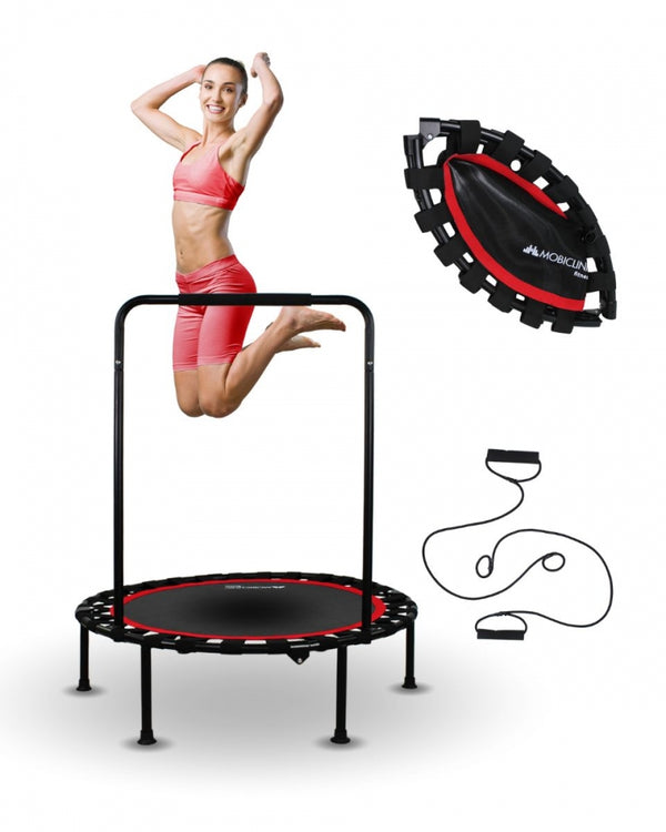 Trampolim redondo de fitness |Dobrável |Máx. 150kg |Apoio de braço ajustável |Destacável | 101x101x118cm |Kangumobi |Mobiclinic