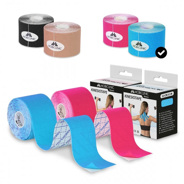 Pack de 2 Kinesiotape | Rosa e Azul | Venda neuromuscular | 5mx5cm | Mobitape | Mobiclinic