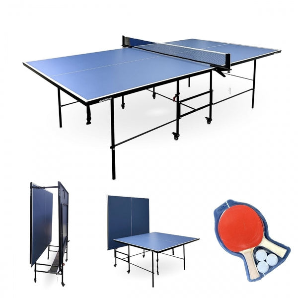 Mesa de Ping Pong | Plegable y portátil | Diseño Profesional | Ruedas 360º | Red, palas y pelotas | Tokyo | Azul | Mobiclinic