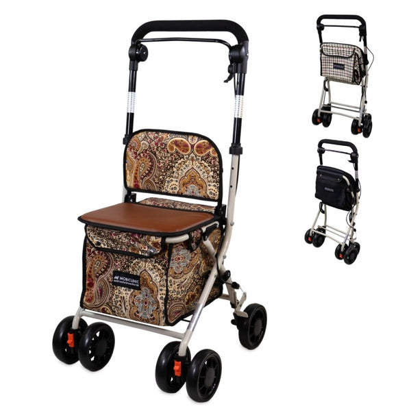 Carrinho de compras andarilho | 4 rodas | Até 120 Kg | Dobrável | Com saco | Sistema de travagem | Estampado | Coliseo | Mobiclinic
