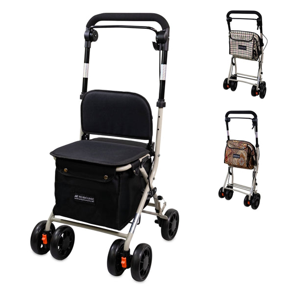 Carrinho de compras andarilho | 4 rodas | Até 120 Kg| Dobrável | Com saco | Sistema de travagem | Preto| Coliseo | Mobiclinic