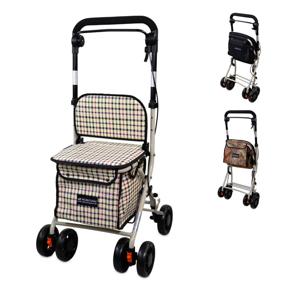 Carrinho de compras andarilho | 4 rodas | Até 120kg | Dobrável | Com saco | Sistema de travagem | Quadro | Coliseo | Mobiclinic