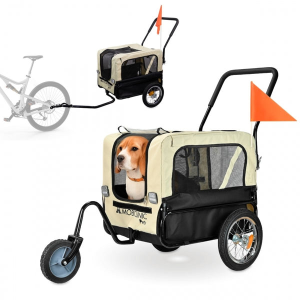 Carrinho de transporte e reboque para cães | 2 x 1 | Capa impermeável | 40 kg | 600D Oxford| 123 x 67 x 100 cm | Bark | Mobiclinic