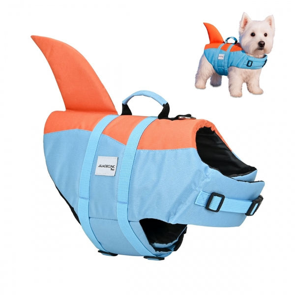 Colete salva-vidas para cães | Arnês ajustável | Guia com anel | Alça | Leve | Barbatana decorativa | Sharky | M | Mobiclinic
