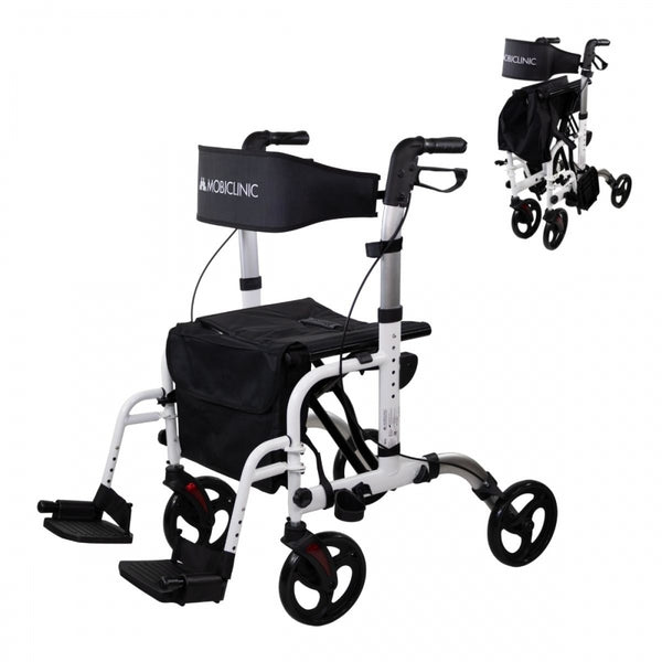 Andador com apoio para os pés | Dobrável | Travões alavancas | Rodas 360º | Bolsa | Suporte bengala | Ibiza | Mobiclinic