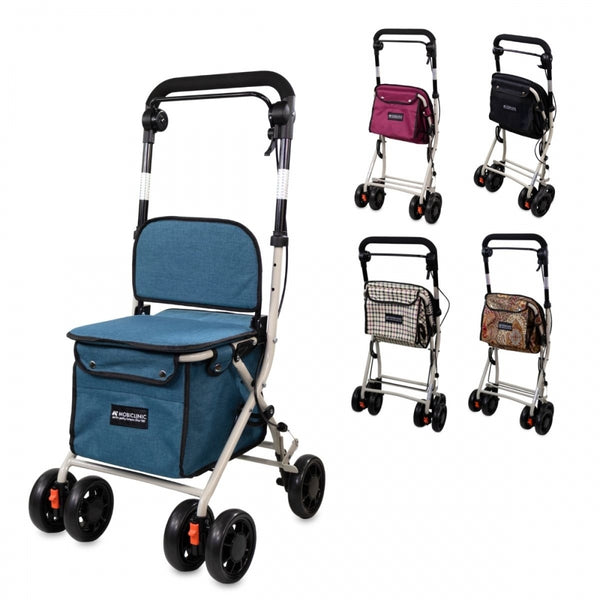 Carrinho de compras | 4 rodas | Até 120 kg | Dobrável | Com bolsa | Sistema de freio | Azul | Coliseu | Mobiclinic