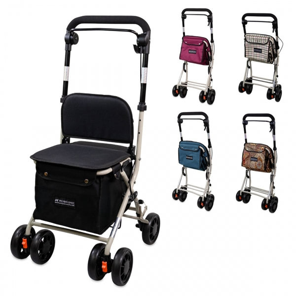 Carrinho de compras andarilho | 4 rodas | Até 120 Kg| Dobrável | Com saco | Sistema de travagem | Preto| Coliseo | Mobiclinic