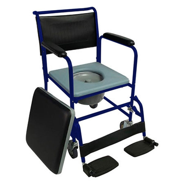Cadeira sanitária | Rodas e tampa | Apoio para pés e braços | Azul | Barco | Mobiclinic