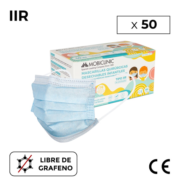 50 máscaras cirúrgicas IIR para criança (ou adulto tamanho XS) | Descartável| 3 camadas | Caixa 50 unidades | Mobiclinic