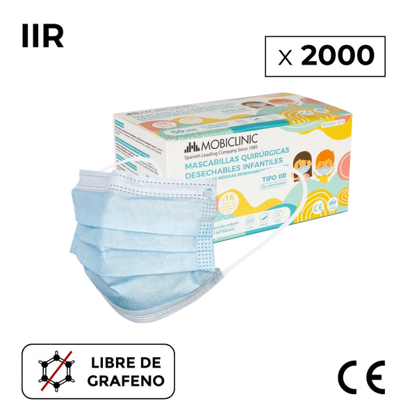 Máscaras cirúrgicas | Tipo IIR para crianças (ou adulto tamanho XS) | Descartáveis | 3 camadas | 40 caixas de 50 uds | Mobiclinic