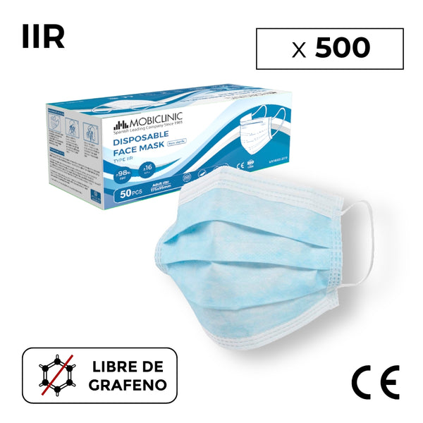 500 Máscaras Cirúrgicas IIR | Mobiclinic | 10 caixas de 50 unidades | 3 camadas | Descartáveis