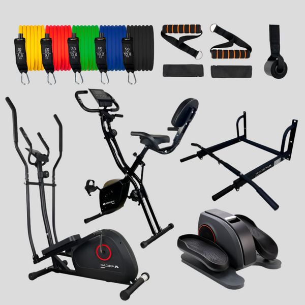 Home Gym Fitness Pack | Tubos Elásticos | Pedalier | Pull-up Bars | Exercise Bike | Elliptical Trainer | Mobiclinic